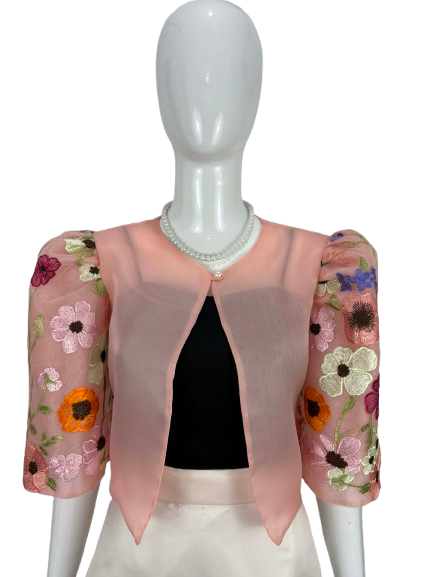 Women’s Blush Pink Filipiniana Bolero with Floral Embroidered Sleeves