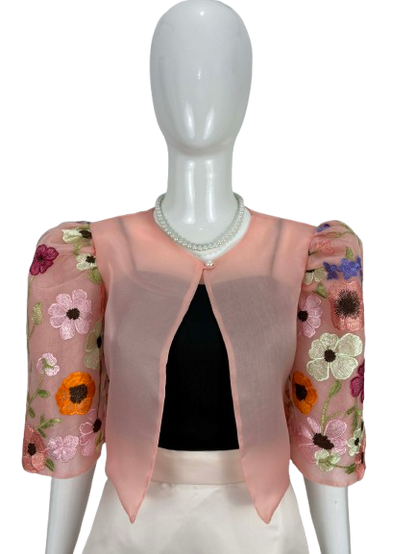 Women’s Blush Pink Filipiniana Bolero with Floral Embroidered Sleeves