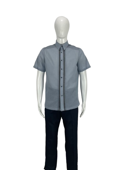 Men’s Powder Blue Office Barong with Black Embroidery | Made in Nueva Ecija
