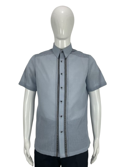Men’s Powder Blue Office Barong with Black Embroidery | Made in Nueva Ecija