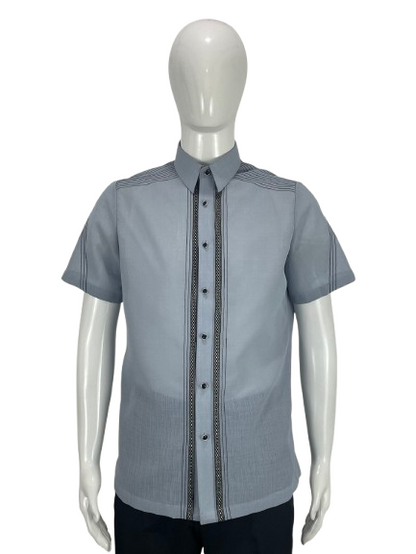 Men’s Powder Blue Office Barong with Black Embroidery | Made in Nueva Ecija