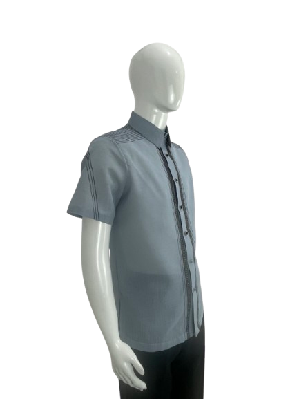 Men’s Powder Blue Office Barong with Black Embroidery | Made in Nueva Ecija